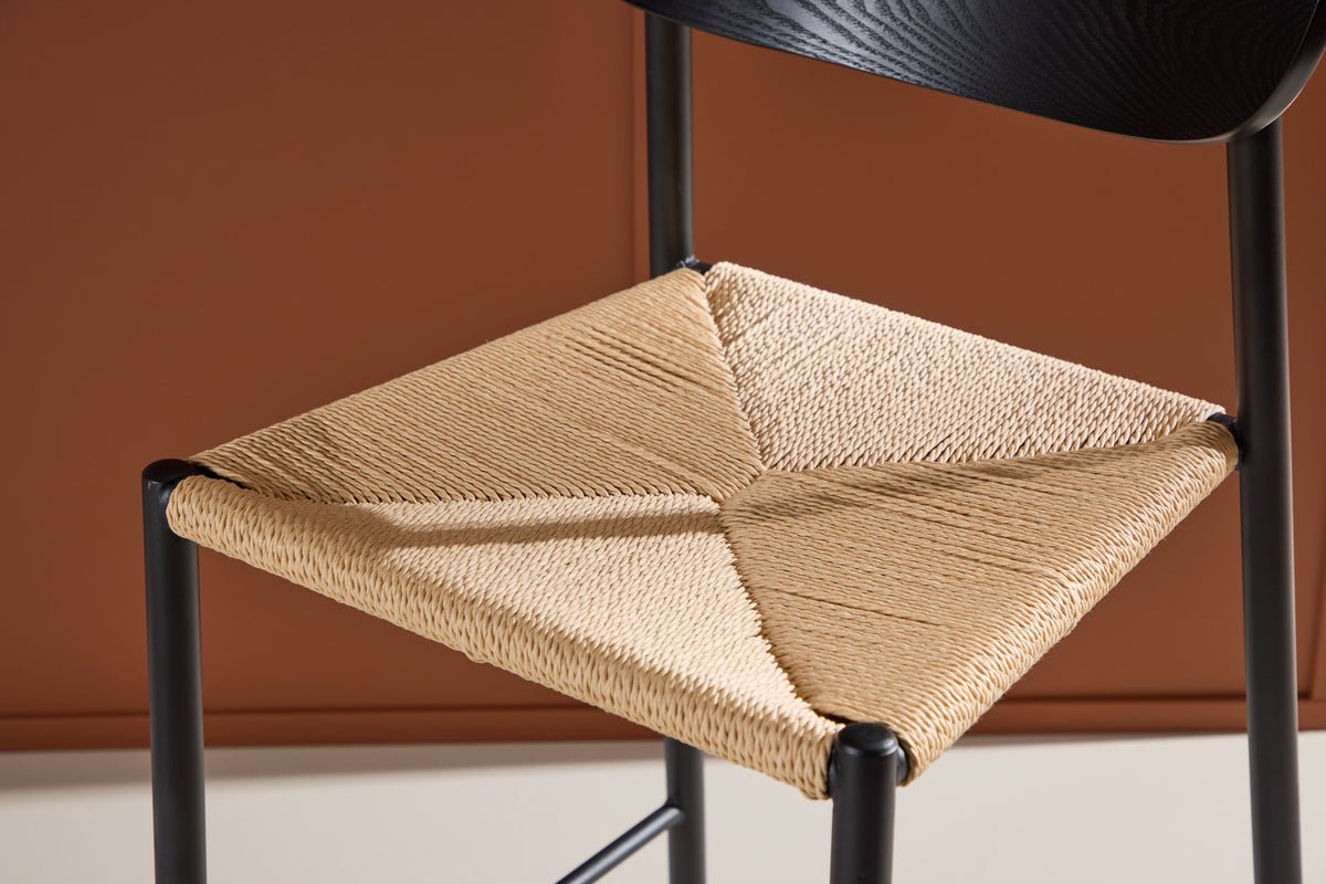 Barkruk Savannah - met een zitvlak van natuurlijk touwvlechtwerk