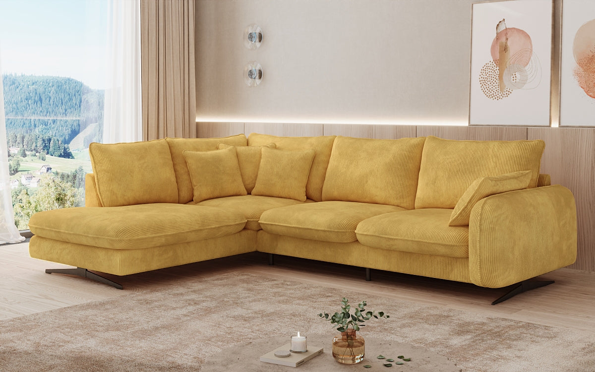 Designhoekbank Laguna met metalen poten in Ribstof