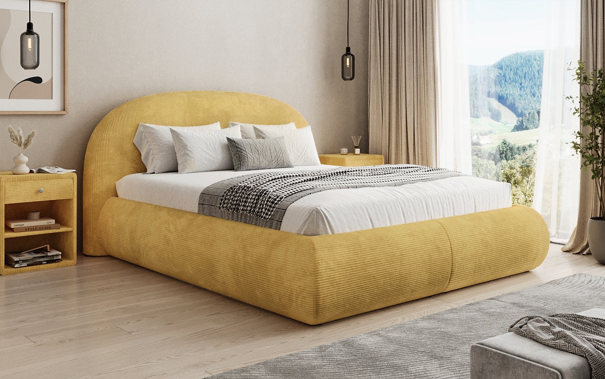 Design gestoffeerd bed Loop in Ribstof met opbergruimte