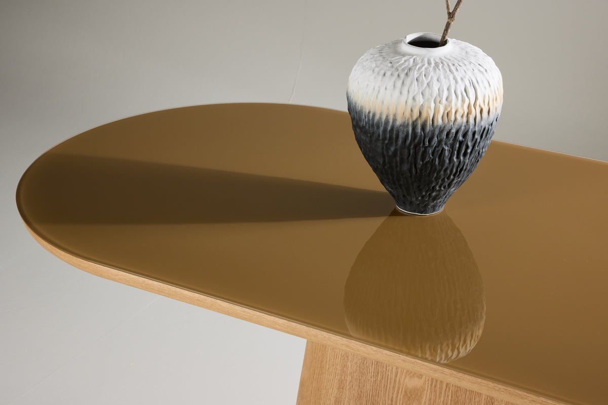 Eettafel Trianda - ovale eettafel in natuurlijke look met glazen blad