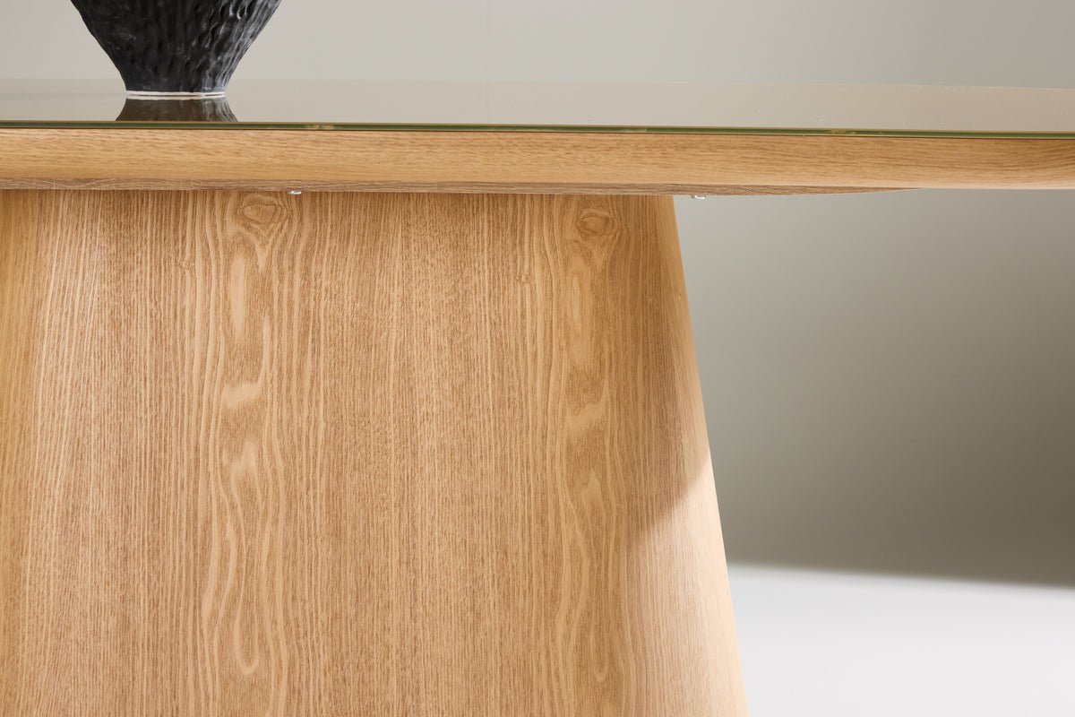 Eettafel Trianda - ovale eettafel in natuurlijke look met glazen blad