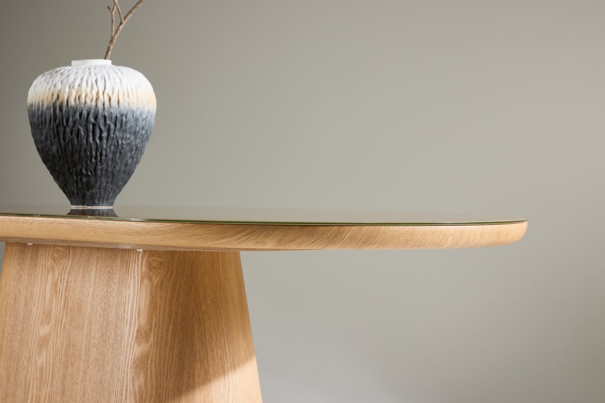 Eettafel Trianda - ovale eettafel in natuurlijke look met glazen blad