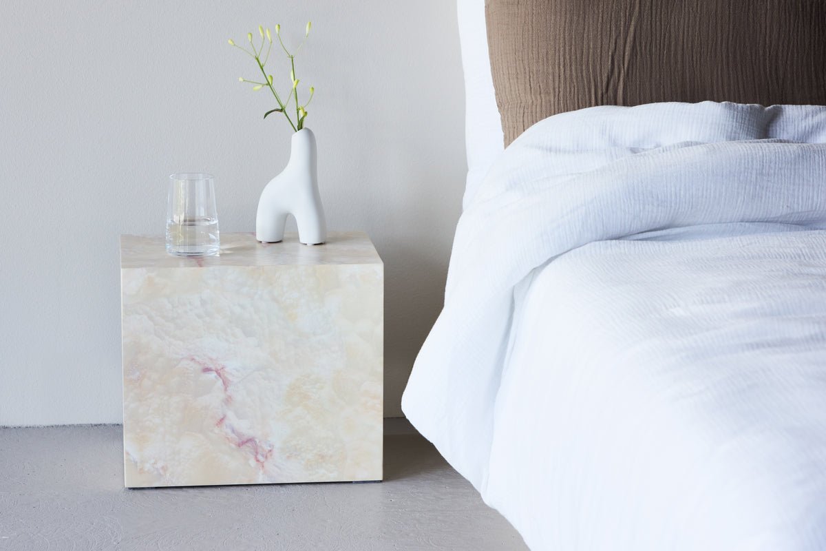 Bijzettafel Quadro – in Beige met steenlook