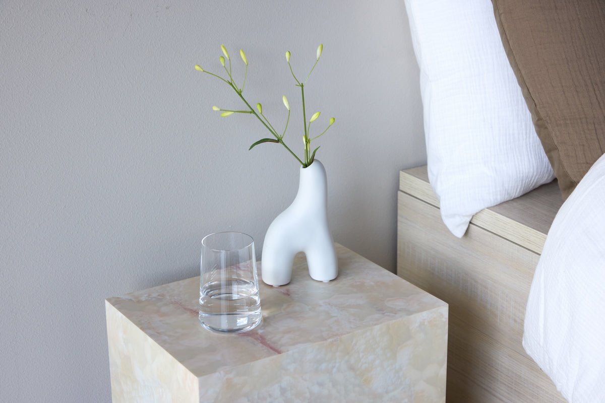 Bijzettafel Quadro – in Beige met steenlook