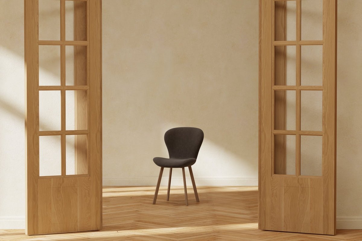 2-delige set - Eetkamerstoel Elli in bruin met metalen poten