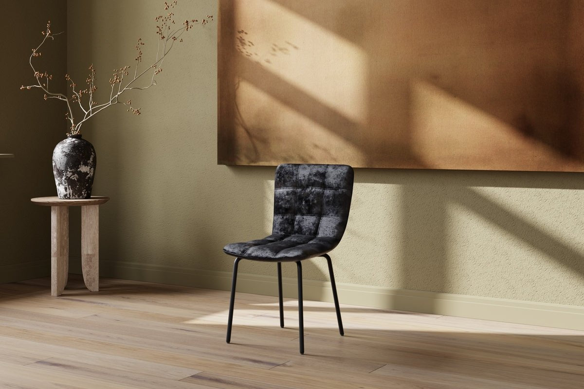 2-delige set - Eetkamerstoel Dustin van fluweel in zwart met metalen poten