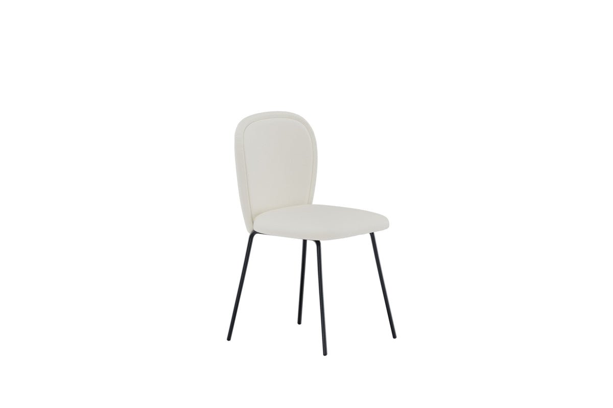 2-delige set - Eetkamerstoel Carli in lichtbeige met zwart metalen onderstel