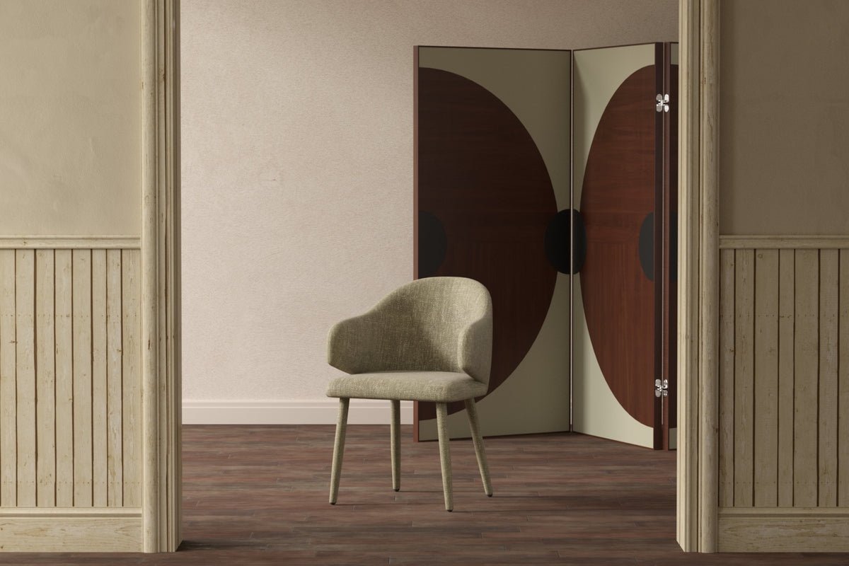 2-delige set - Eetkamerstoel Jubi in Beige met stoffen beklede metalen poten