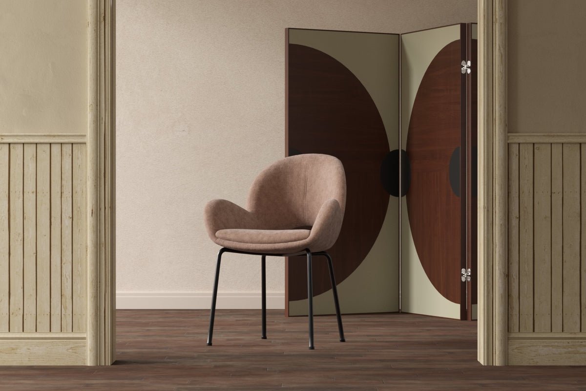 2-delige set - Eetkamerstoel Luana van bruin fluweel met zwarte metalen poten