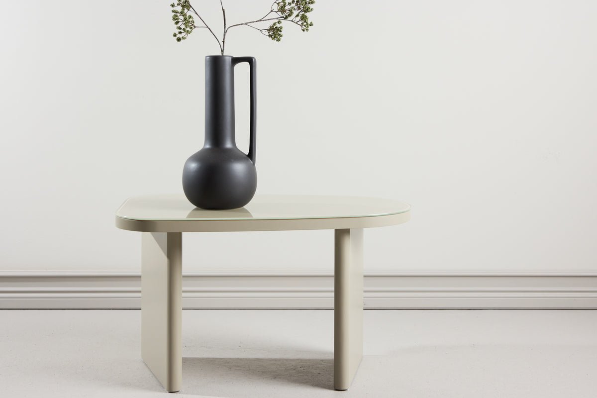 Salontafel/zijtafel Sonaro – 70 × 45 cm in Beige met glazen blad