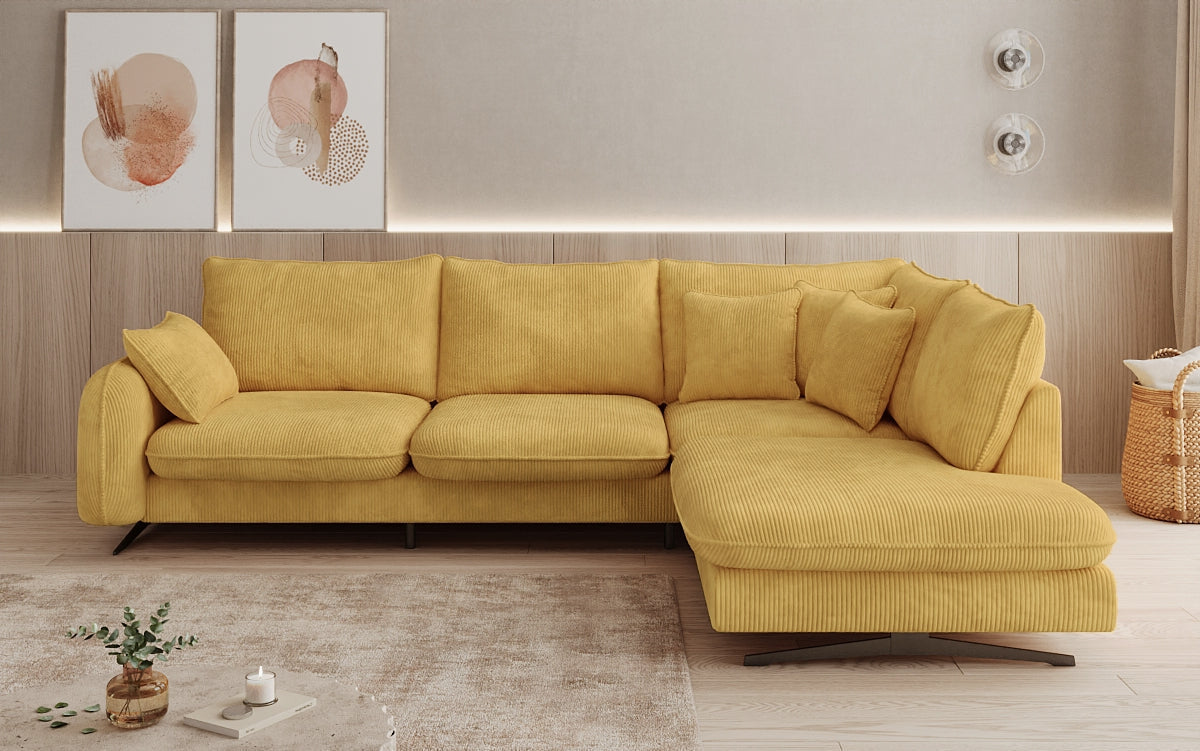 Designhoekbank Laguna met metalen poten in Ribstof