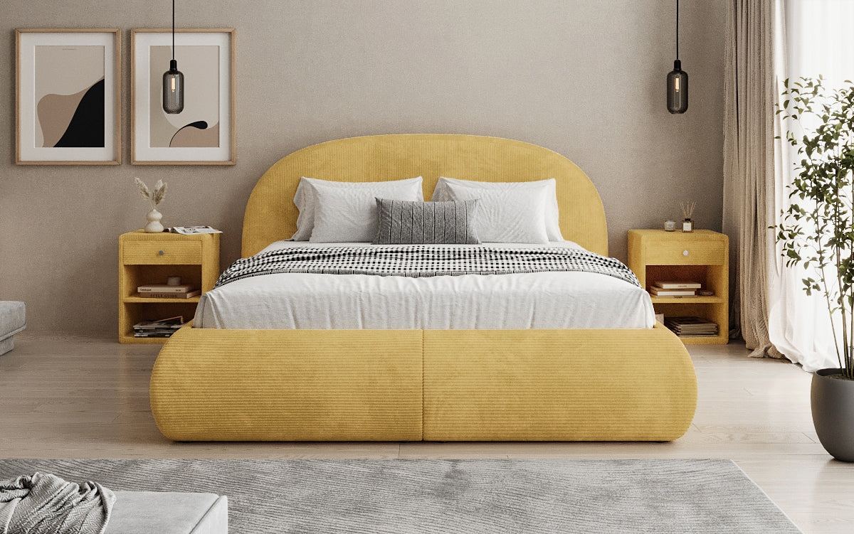 Design gestoffeerd bed Loop in Ribstof met opbergruimte