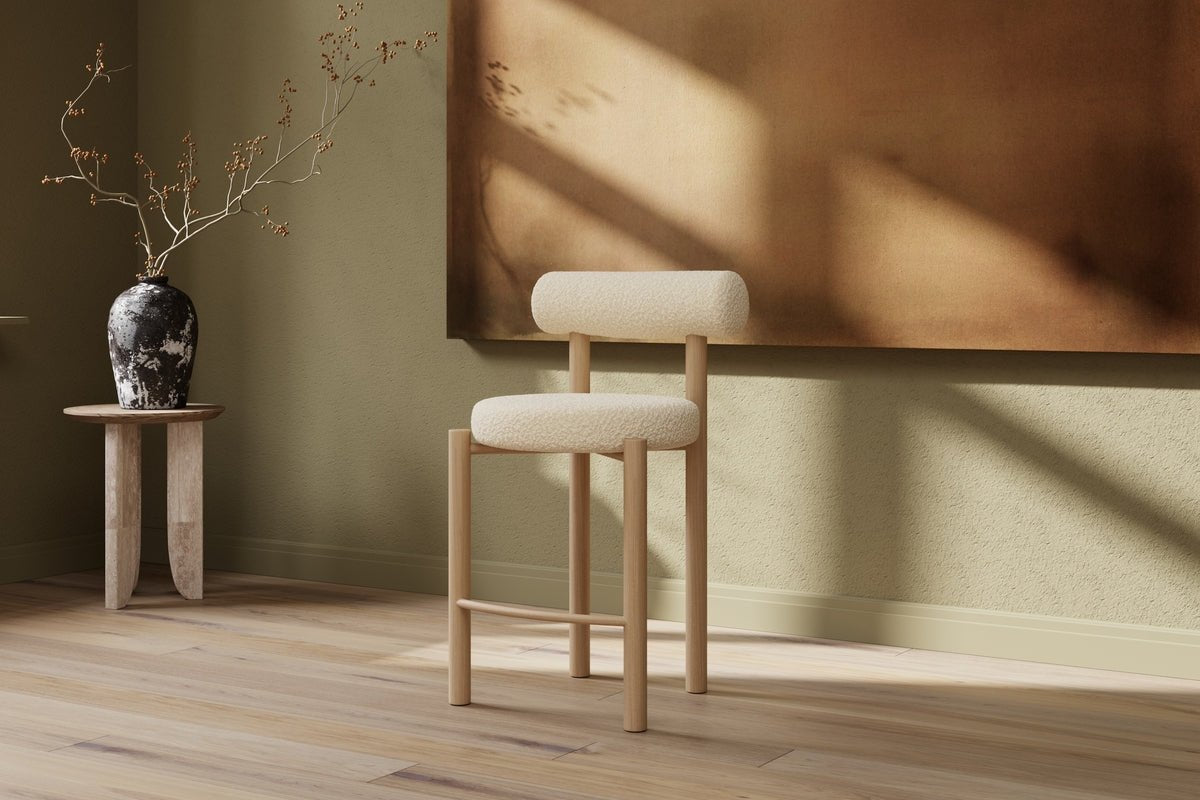 2-delige set - Barkruk Timo in Wit met stalen frame & houtlook