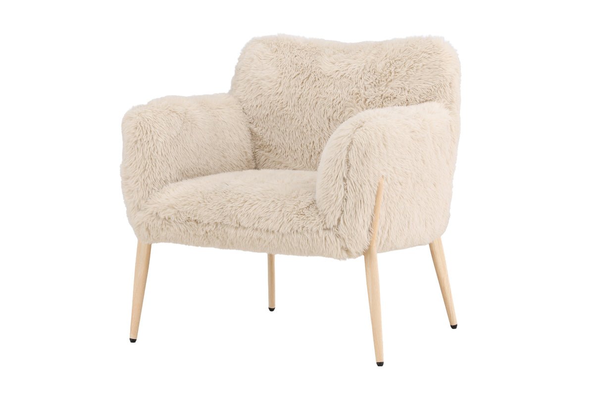 Fauteuil Zara - met poten in houtlook en kunstbont bekleding