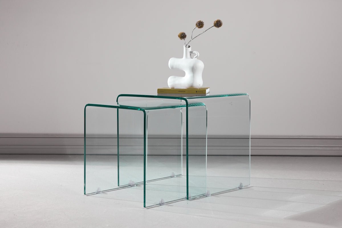 Salontafel/Nachtkastjes-set Lumea – 2 tafels in helder glas