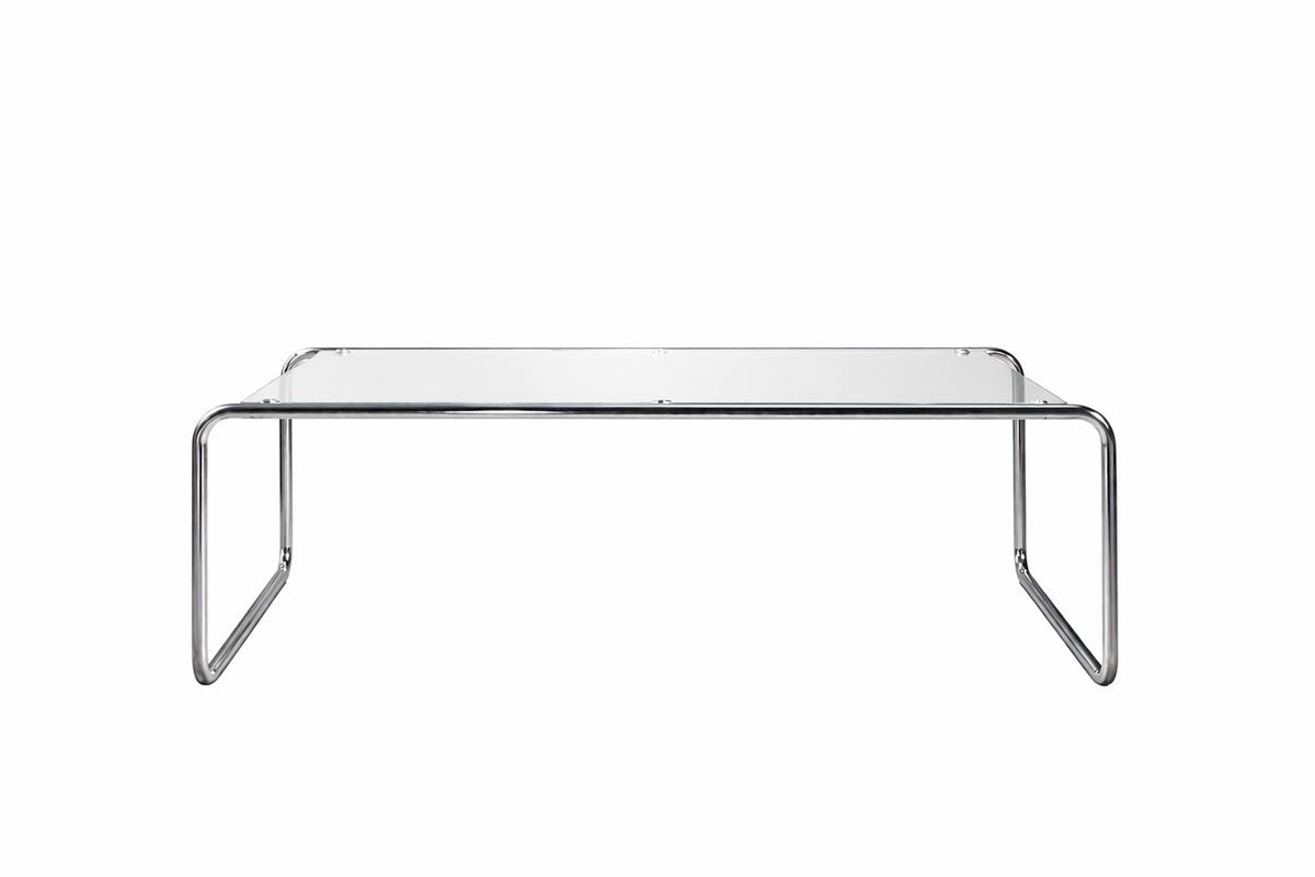 Salontafel Andi - Glazen tafel met zilverkleurig metalen frame