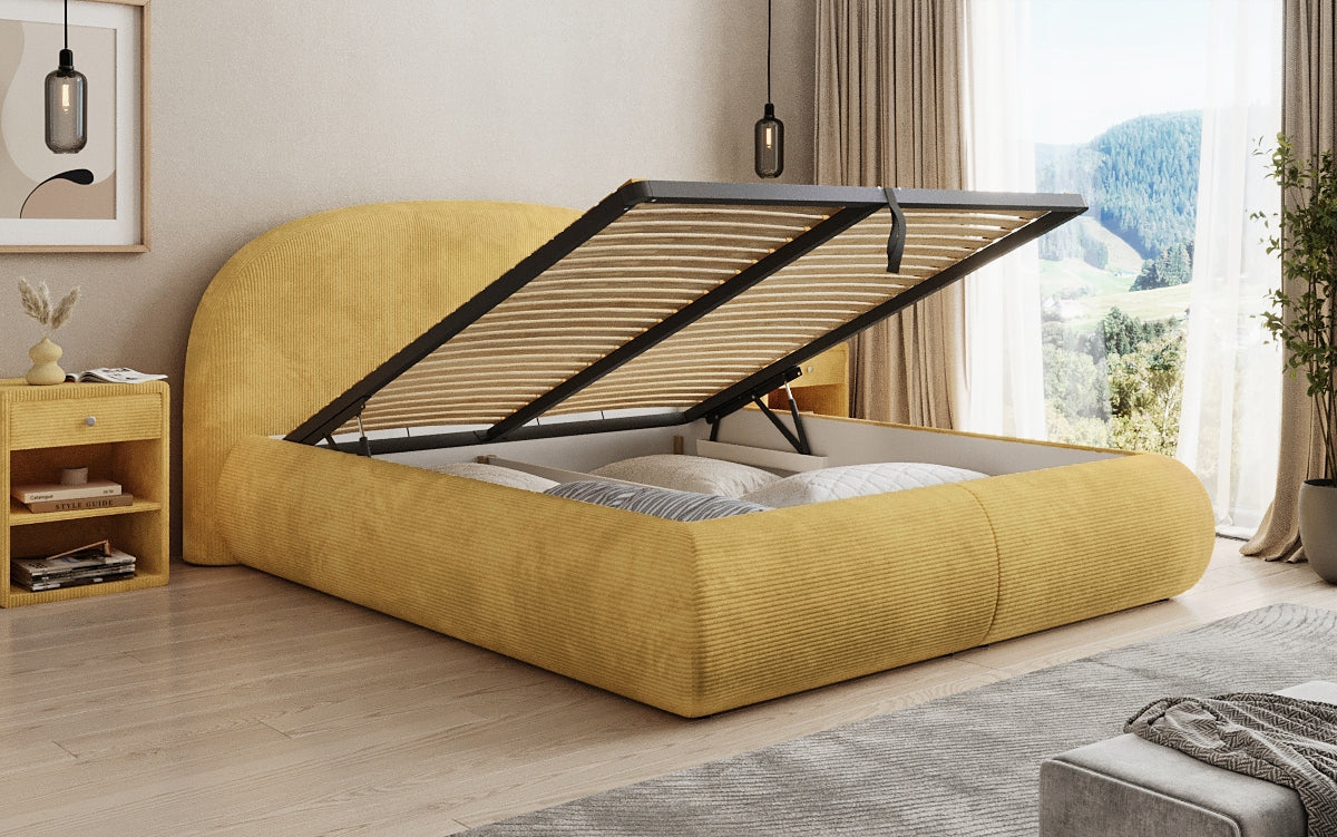Design gestoffeerd bed Loop in Ribstof met opbergruimte