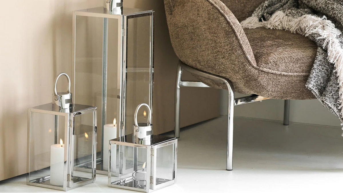3-delige lantaarnset Rufus - met zilverkleurig frame