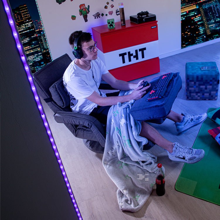 Minecraft Gaming-fauteuil „CraftStation“ – verstelbaar met voetensteun, armleuningen & toetsenbordlade