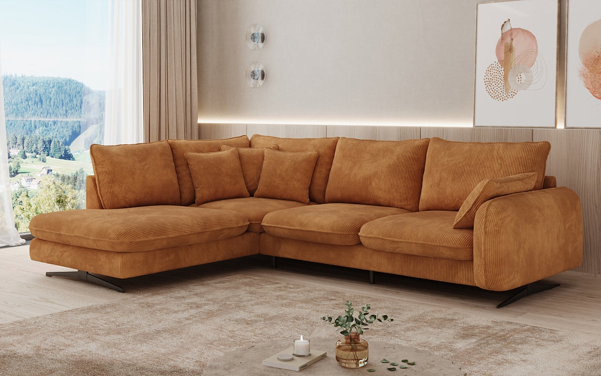 Designhoekbank Laguna met metalen poten in Ribstof