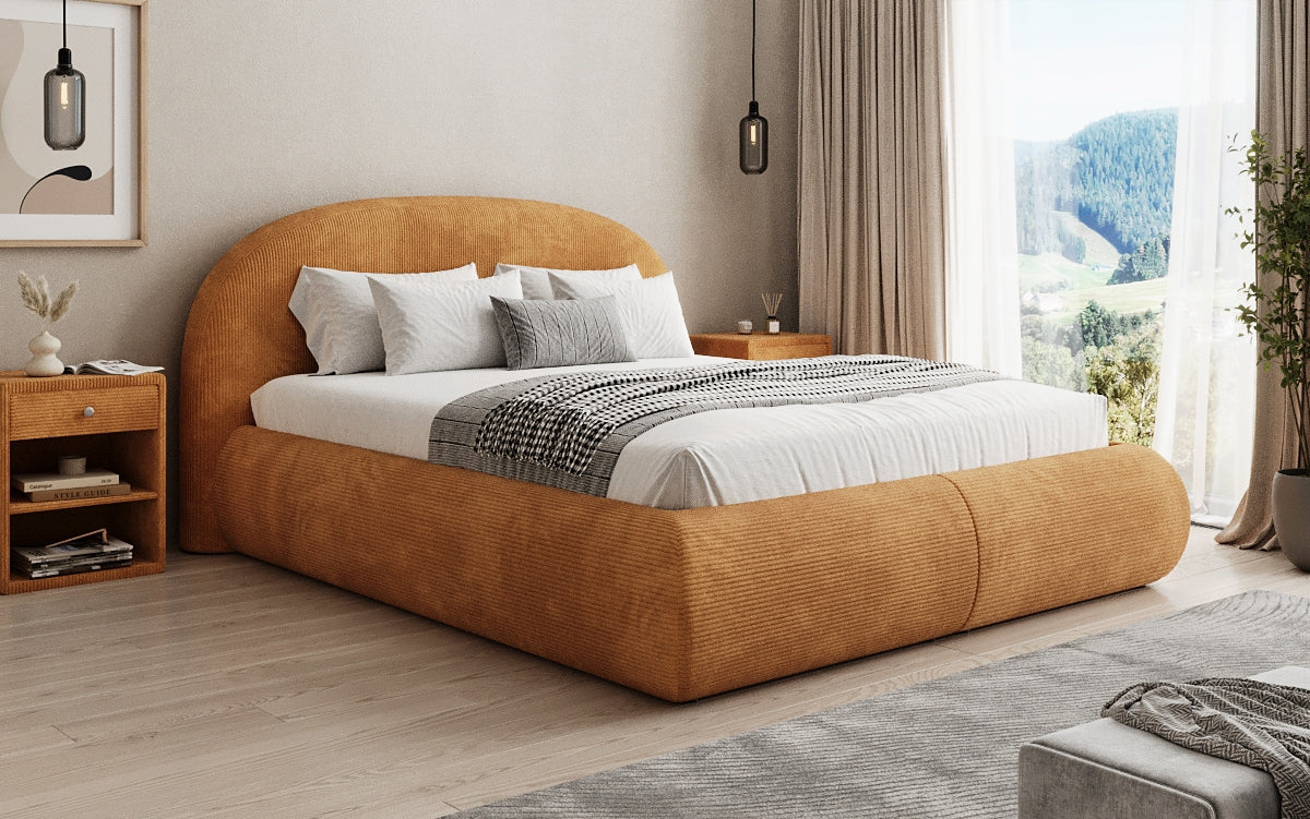 Design gestoffeerd bed Loop in Ribstof met opbergruimte