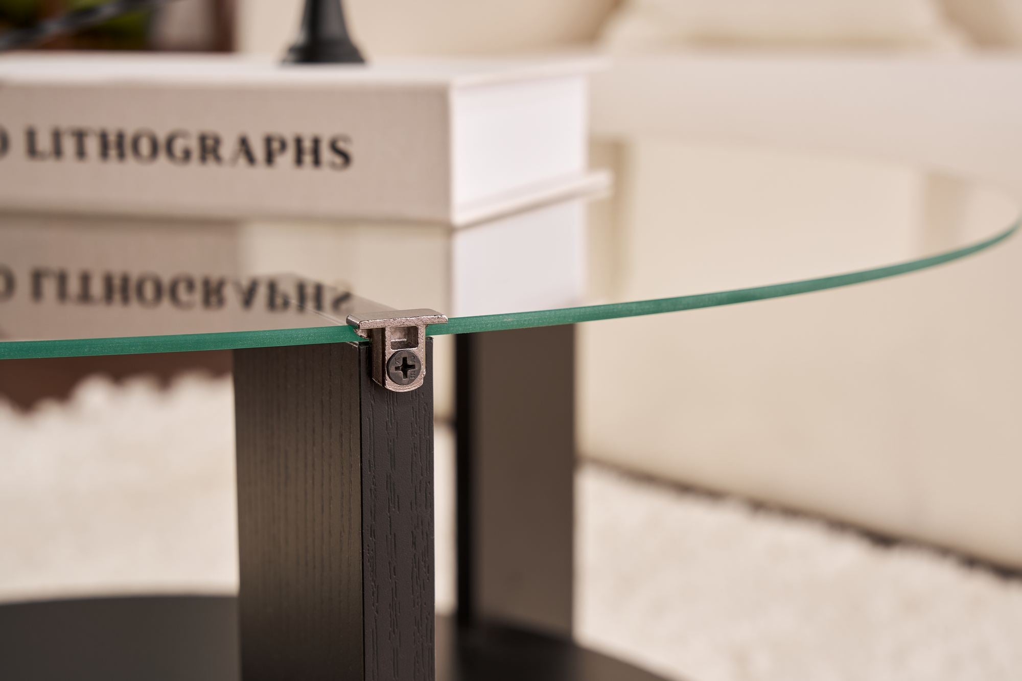 Salontafel Davira - met ronde glazen plaat en houtlook