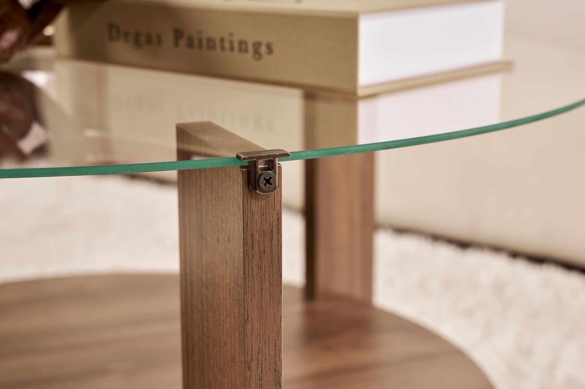 Salontafel Davira - met ronde glazen plaat en houtlook