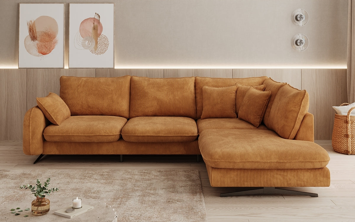 Designhoekbank Laguna met metalen poten in Ribstof
