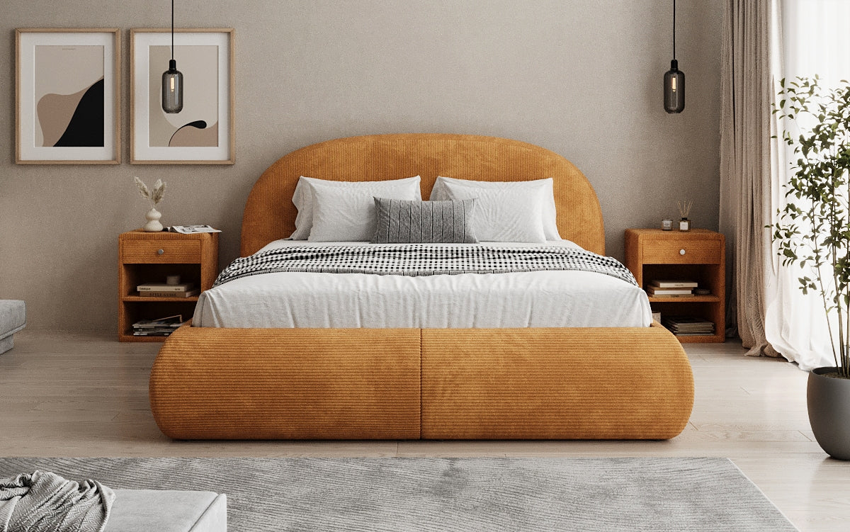 Design gestoffeerd bed Loop in Ribstof met opbergruimte