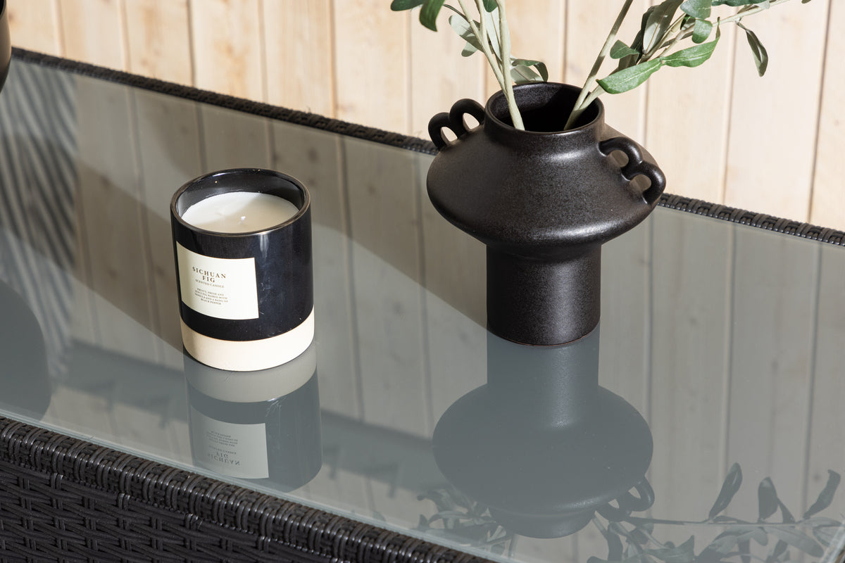 Tuin salontafel Lena - Van riet en glas in Zwart