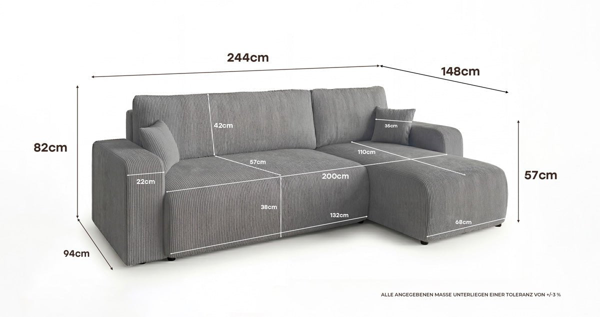 Designsofa Calva met slaap- en uitklapfunctie in Ribstof