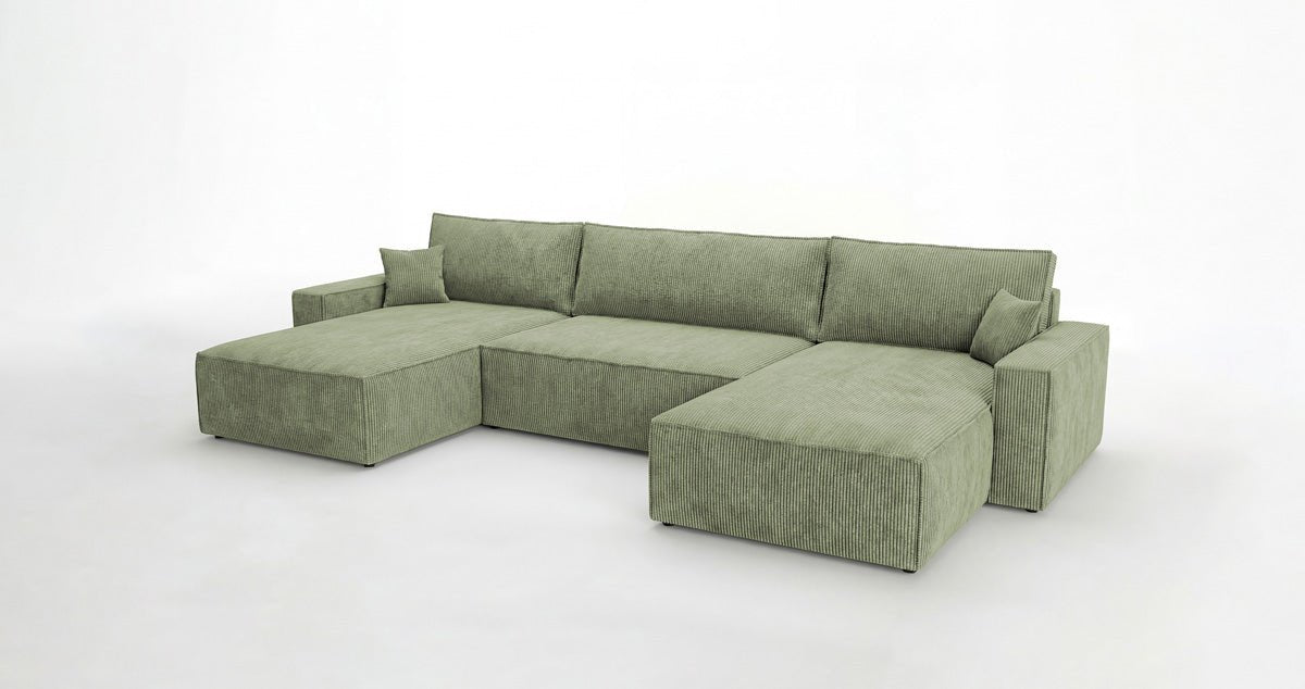 Designbank Vienna U met slaapfunctie en opbergruimte in Ribstof