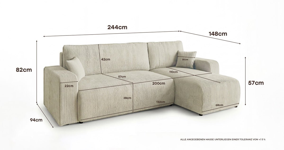 Designsofa Calva met slaap- en uitklapfunctie in Ribstof
