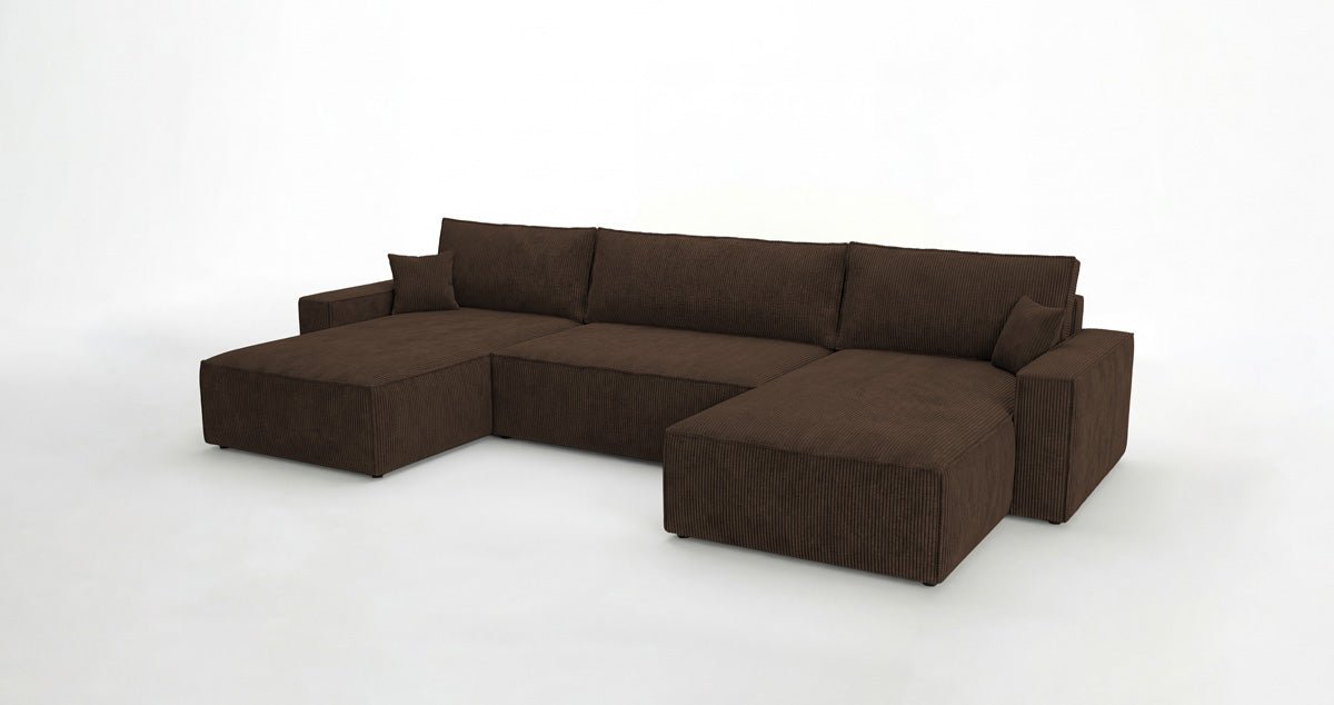 Designbank Vienna U met slaapfunctie en opbergruimte in Ribstof