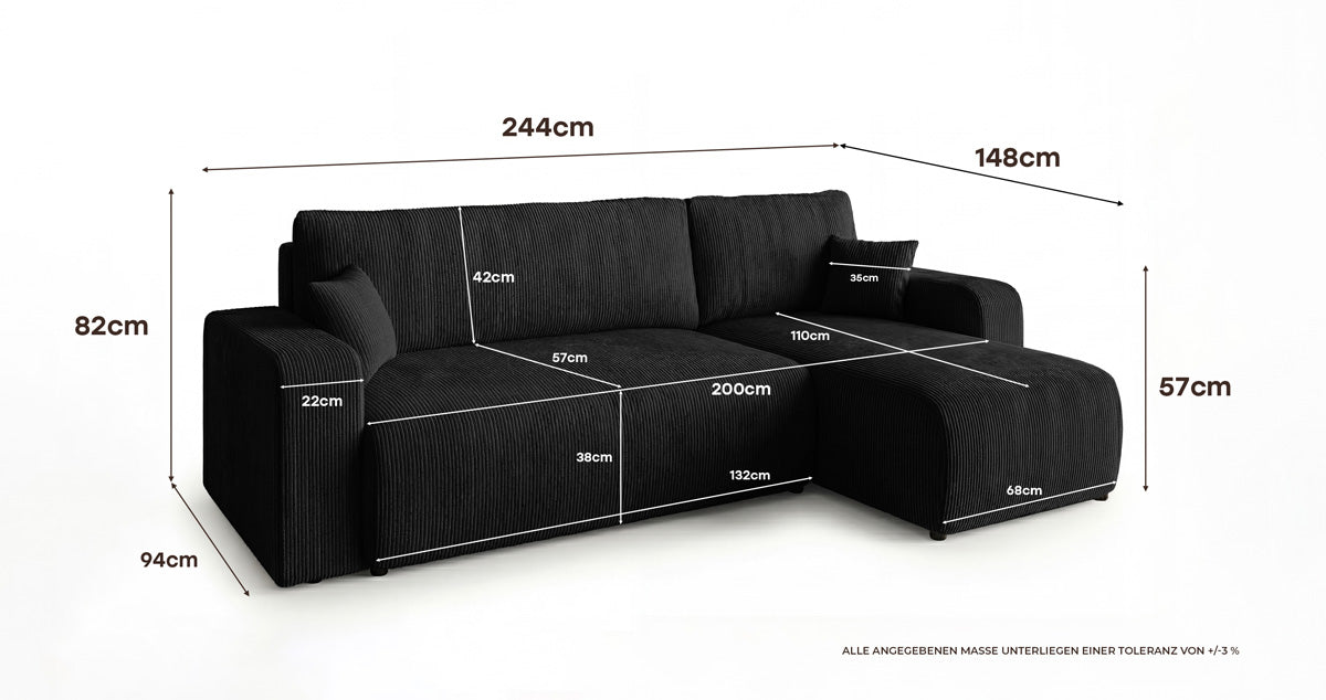 Designsofa Calva met slaap- en uitklapfunctie in Ribstof