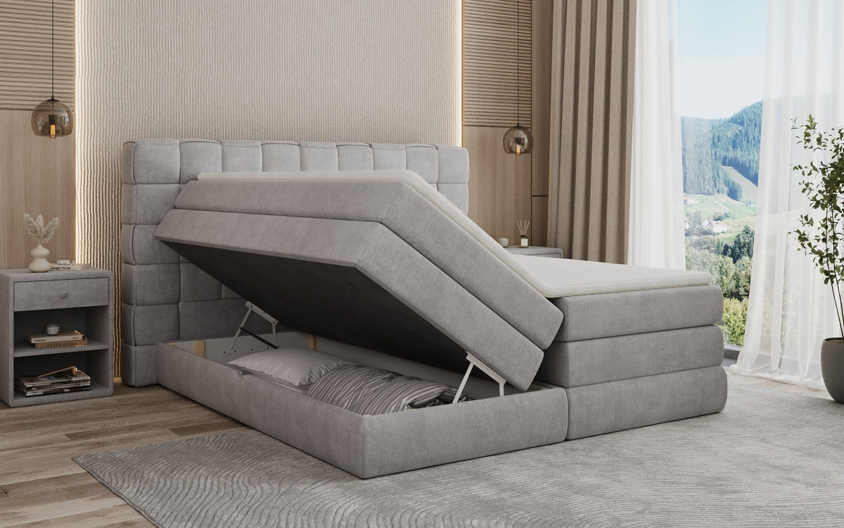 Boxspringbed Trama met opbergruimte in Fluweel