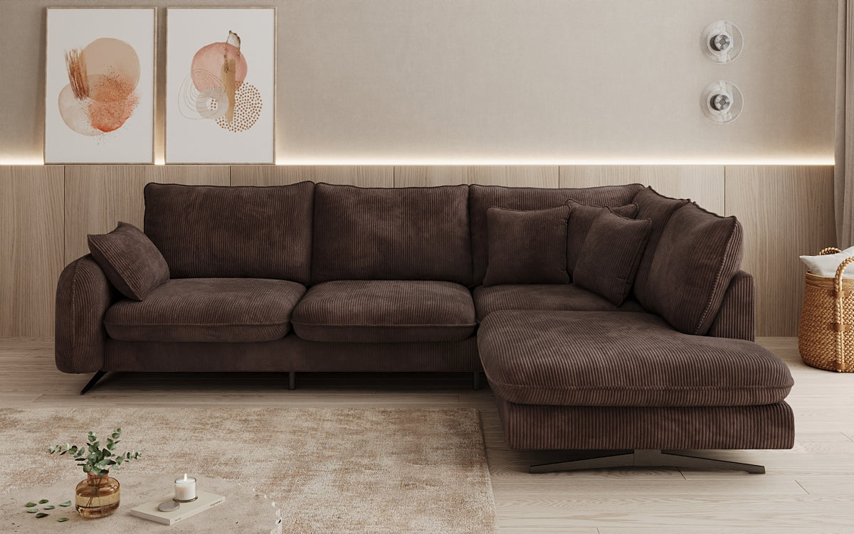 Designhoekbank Laguna met metalen poten in Ribstof