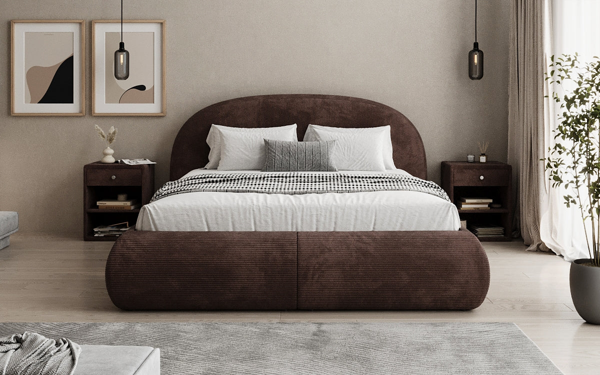 Design gestoffeerd bed Loop in Ribstof met opbergruimte