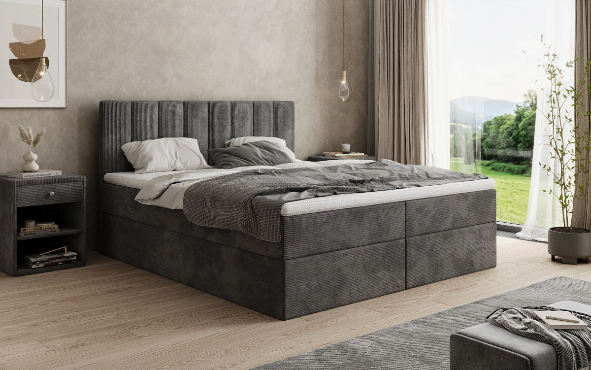Boxspringbed Sofia in Ribstof met opbergruimte