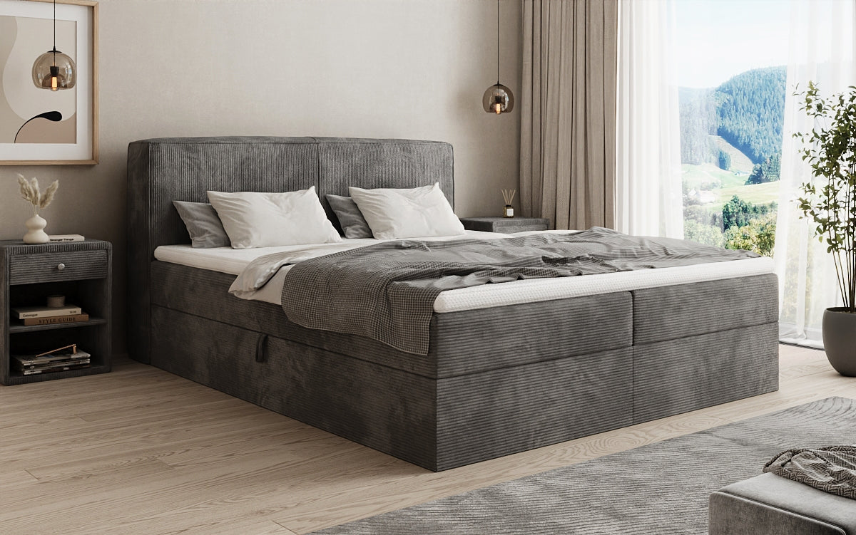 Boxspringbed Marea in Ribstof met opbergruimte