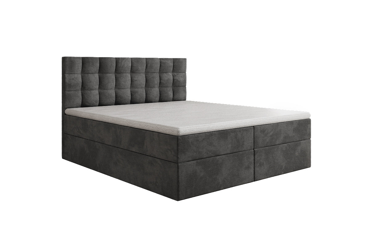 Boxspringbed Como in Ribstof met opbergruimte