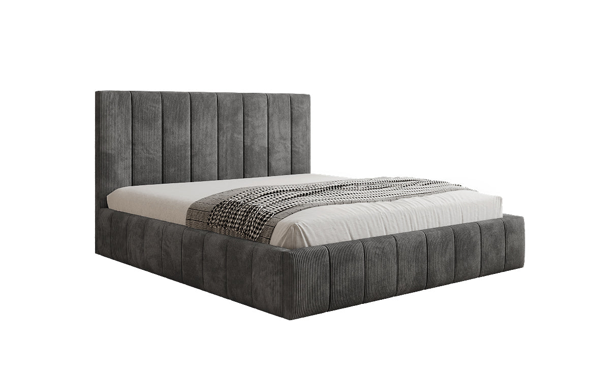 Designer gestoffeerd bed Maja in Ribstof met opbergruimte