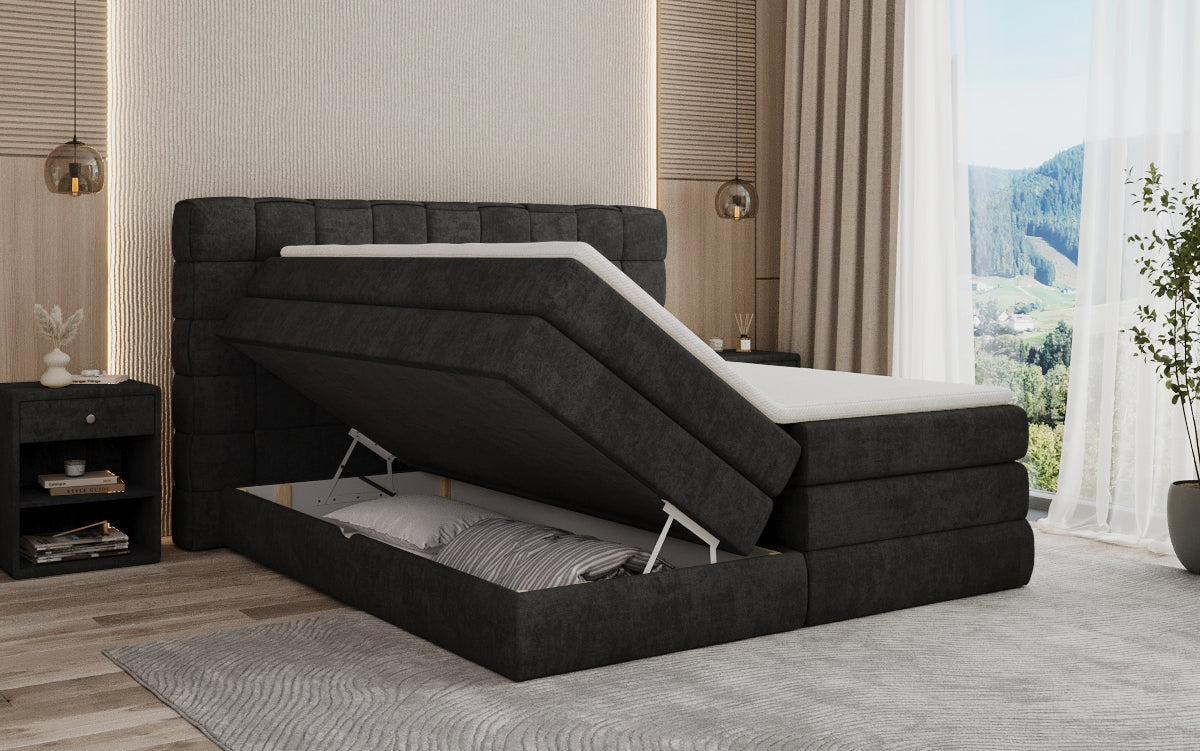 Boxspringbed Trama met opbergruimte in Stof