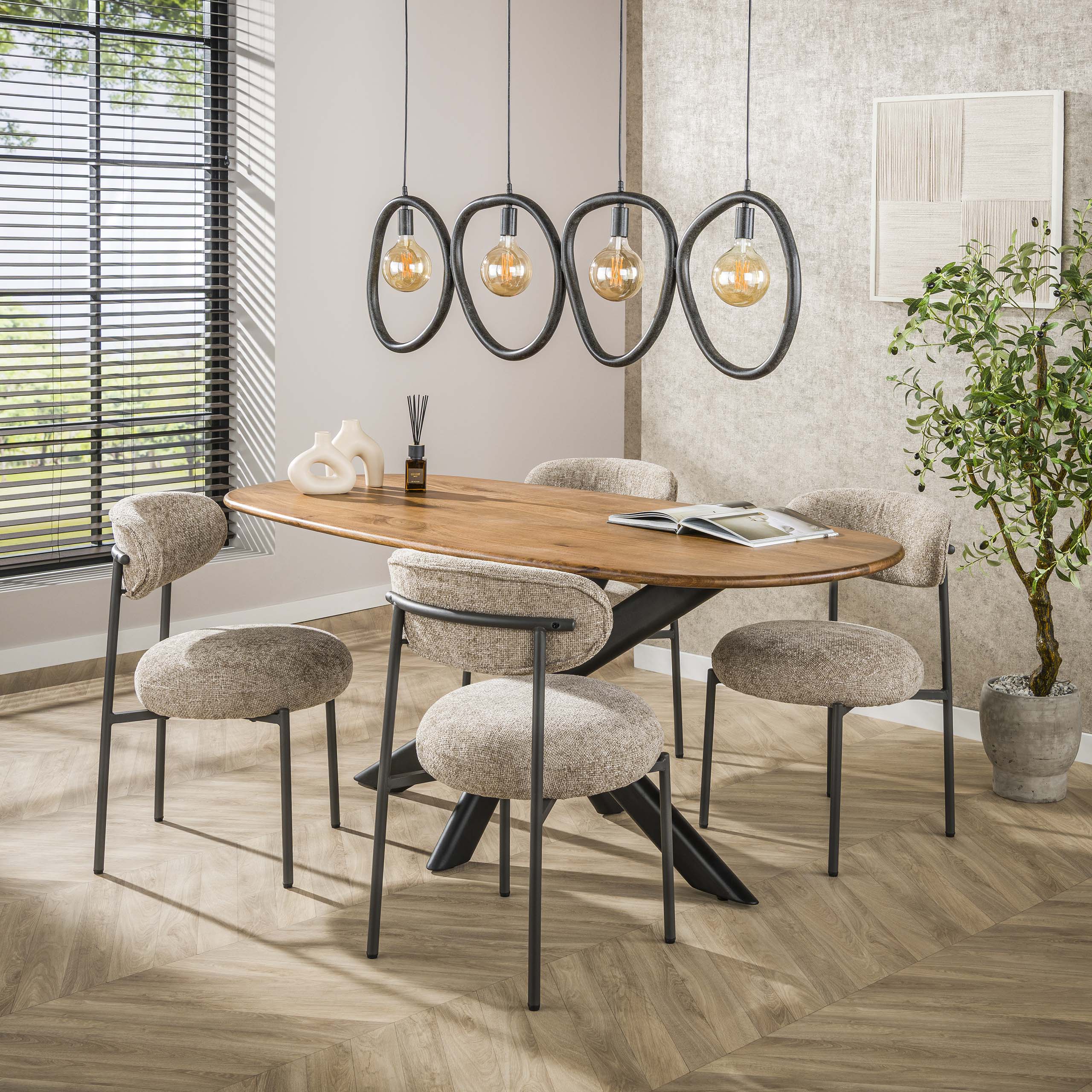 Hanglamp „Vionara“ – 4 lampen van arctisch zwart Metaal in organische ringvorm