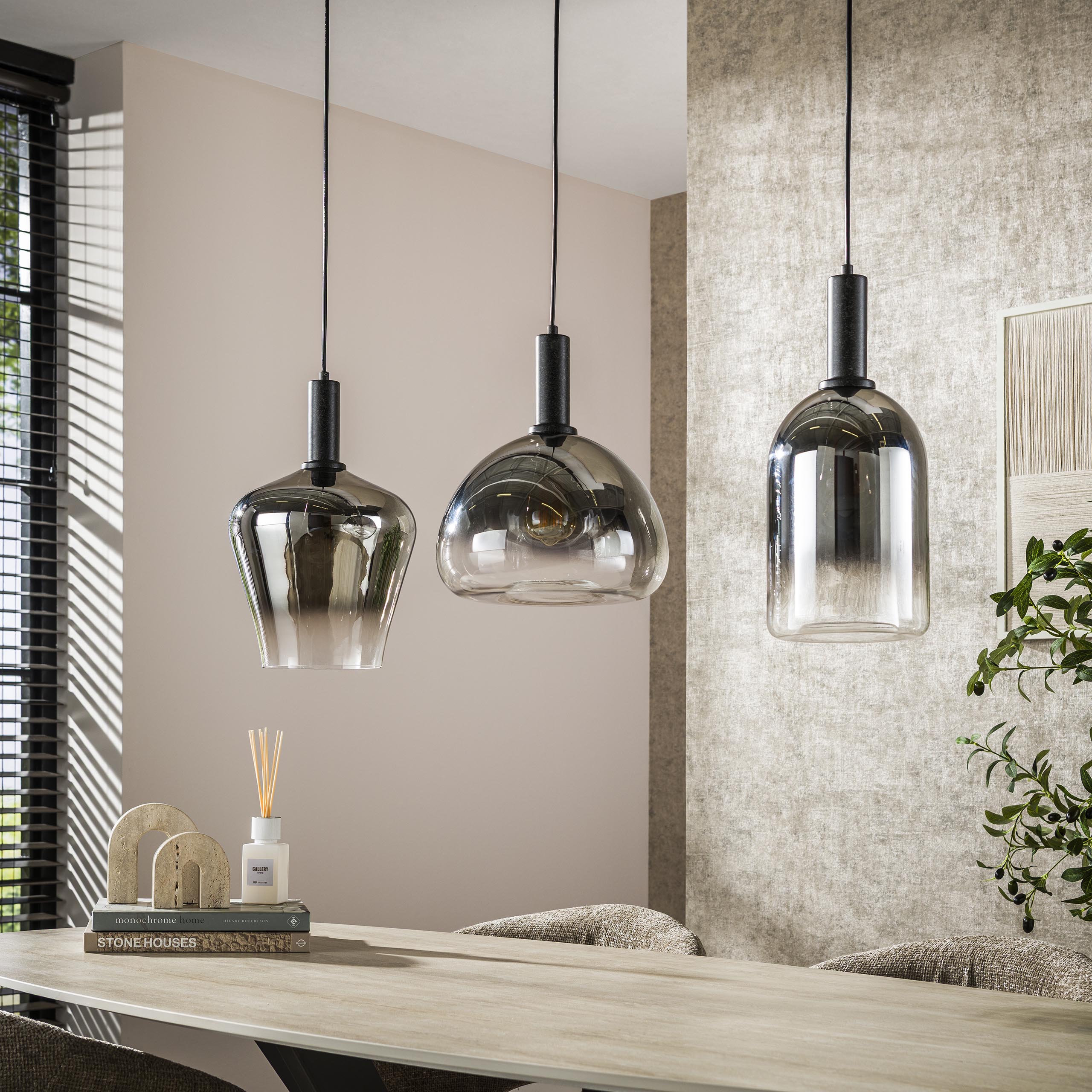 Hanglamp „Alveris“ – rookglas met kleurverloop in 3 verschillende vormen