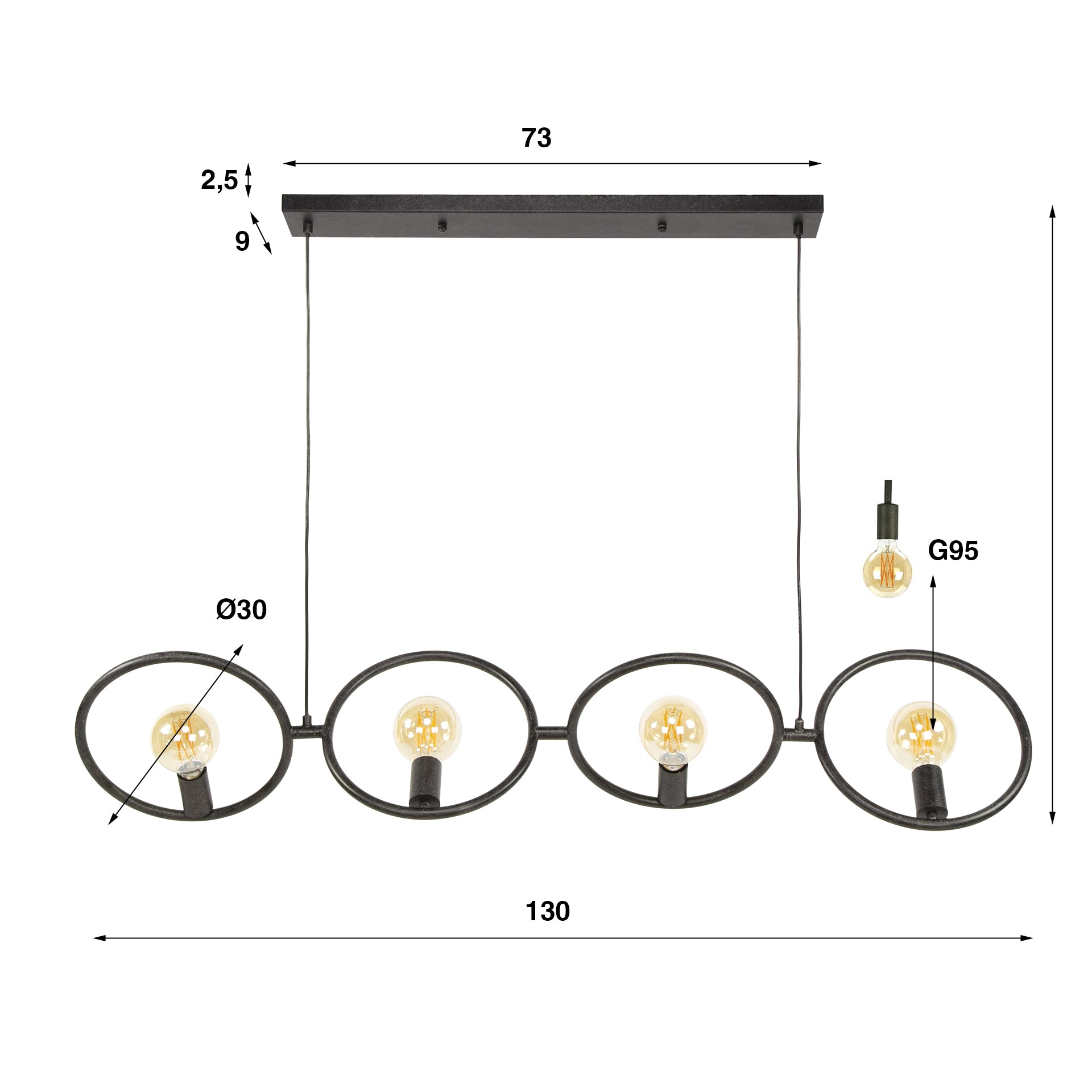 Hanglamp „Orlina“ – 4 lampen van arctisch zwart Metaal in Loop-design