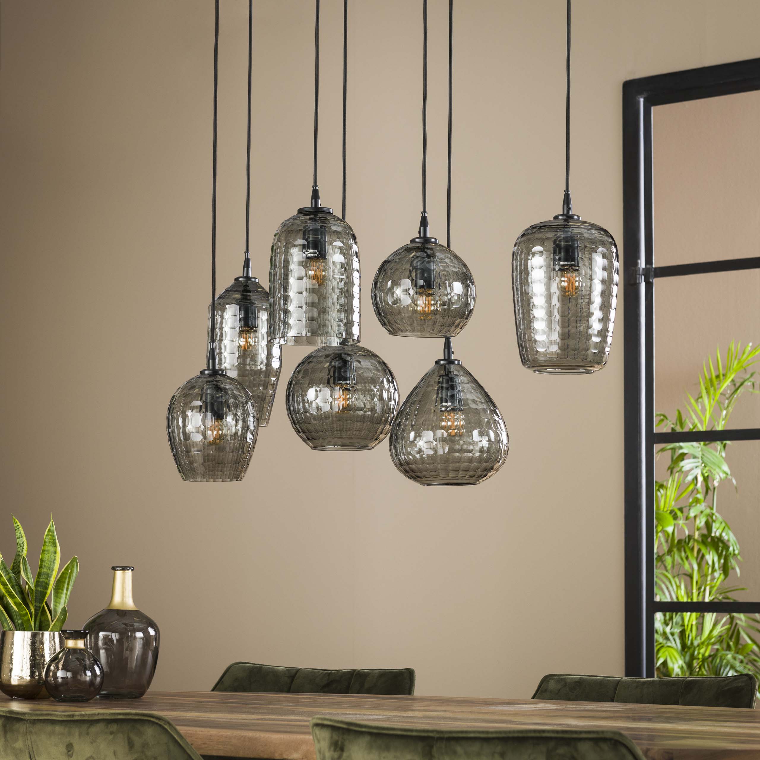 Hanglamp „Aurelia“ – met 7 lampen in rookglas-design en Metaal armatuur