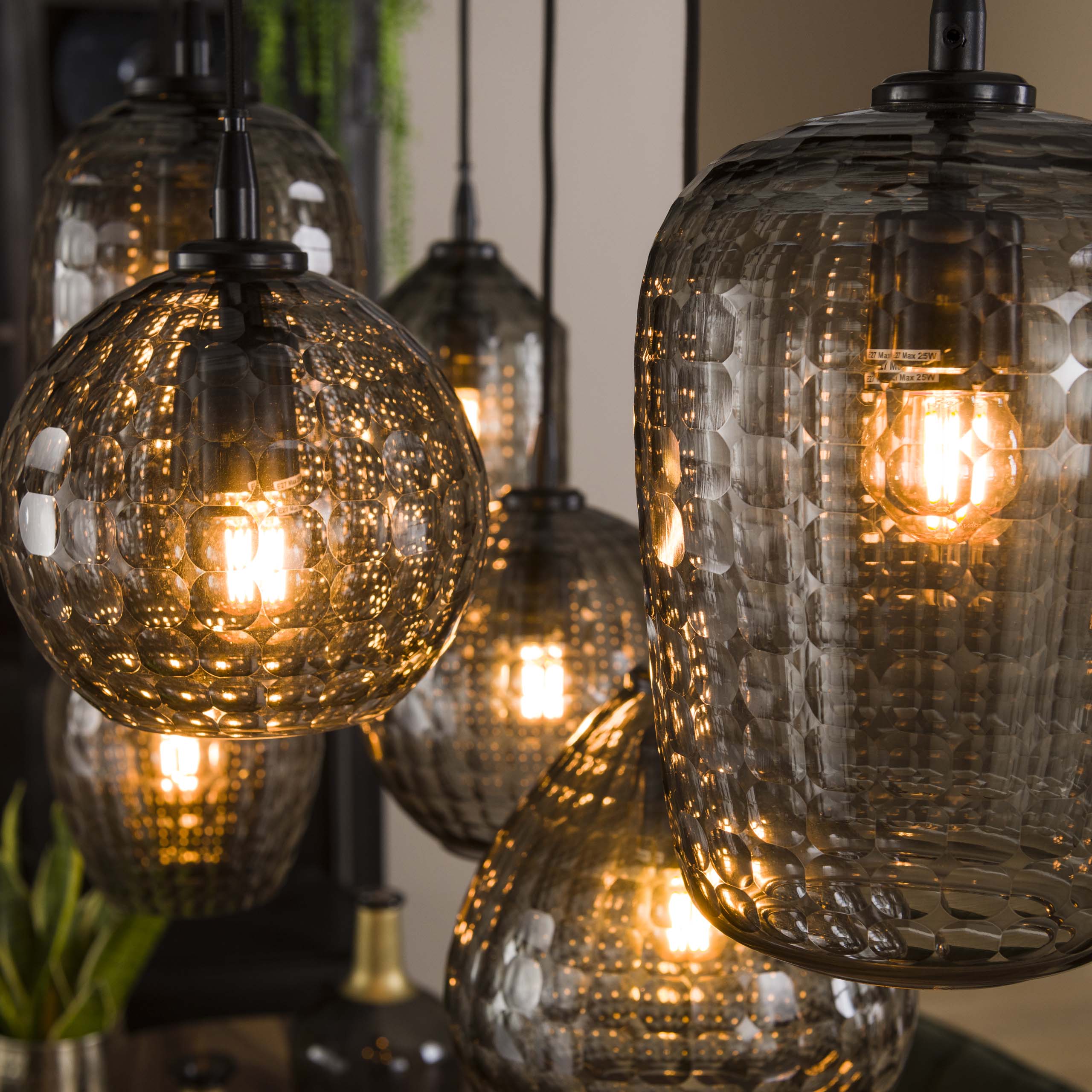 Hanglamp „Aurelia“ – met 7 lampen in rookglas-design en Metaal armatuur