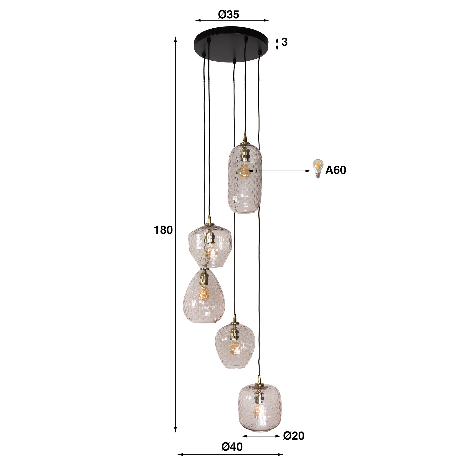 Hanglamp „Arcana“ – gelaagd van diamantglas met een hoogte van 180 cm