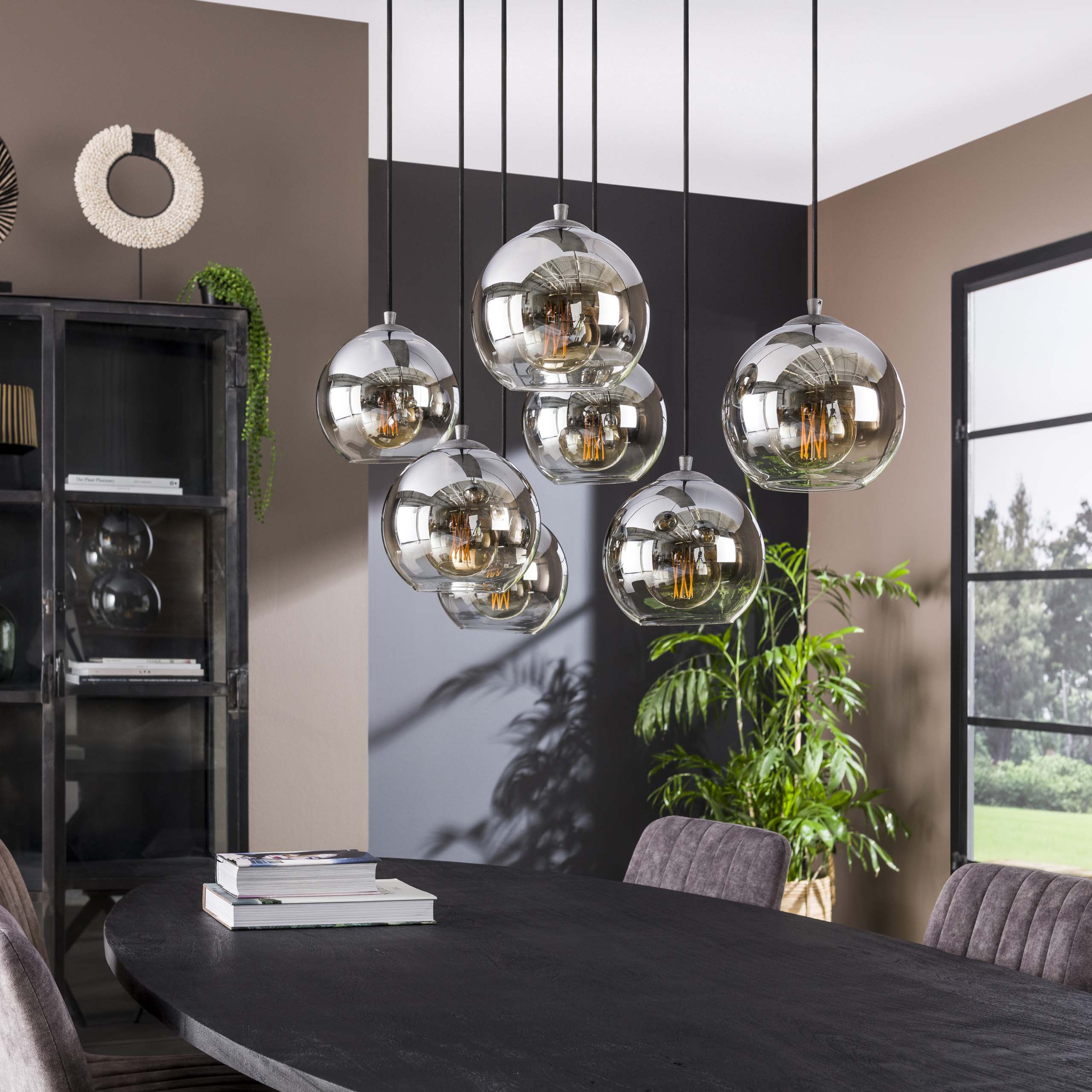 Hanglamp „Clarus“ – rookglas met kleurverloop en metalen armatuur